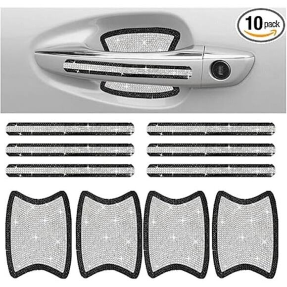 Car Door Handle Protector Bling Sticker Anti-Scratch, Universal Black and White - Picture 7 of 7